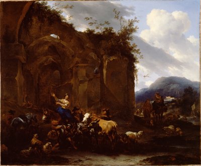 A Farrier and Peasants near Roman Ruins by Nicolaes Pietersz. Berchem